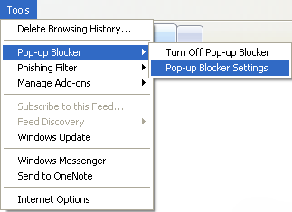 Tools - Pop-up blocker settings